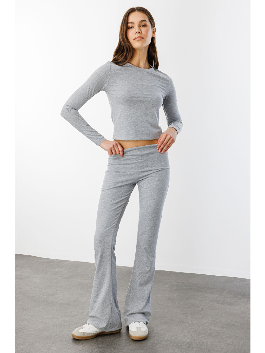 Gri Kadın İspanyol Paça Jarse Pantolon Flared İSPANYOLPAÇA-PANTOLON-1