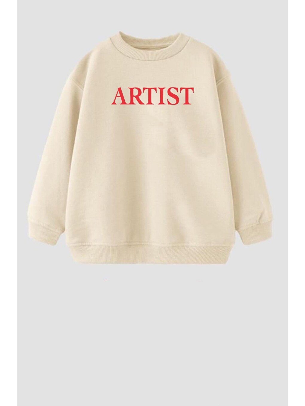 Bej Unisex Çocuk Baskılı 3 İplik Kumaş Pamuklu Sweatshirt