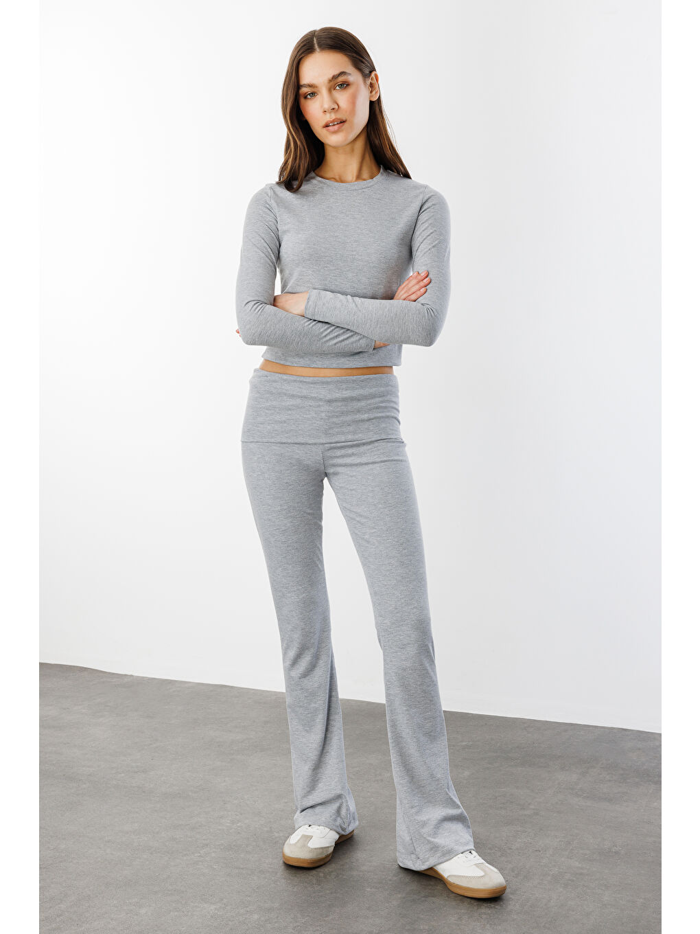 Gri Kadın İspanyol Paça Jarse Pantolon Flared İSPANYOLPAÇA-PANTOLON-2