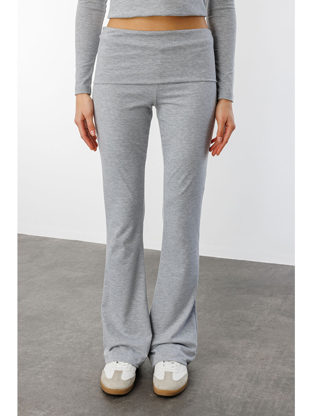 Gri Kadın İspanyol Paça Jarse Pantolon Flared İSPANYOLPAÇA-PANTOLON-3