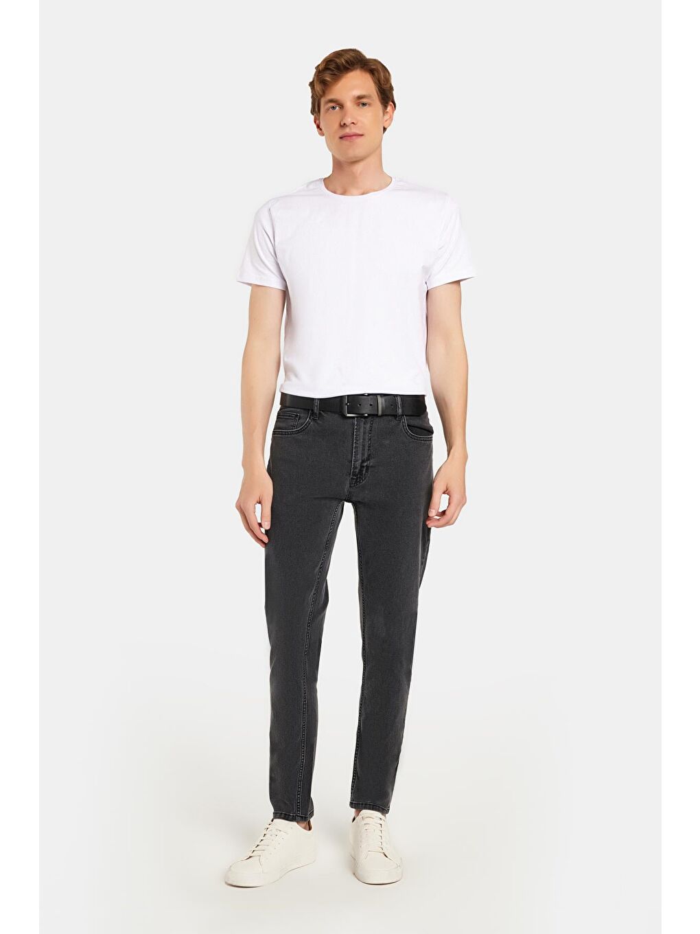 Erkek Regular Fit Yıkamalı Taşlamalı Esnek Jean  Düz Paça Tapered Gri Jean Pantolon-2