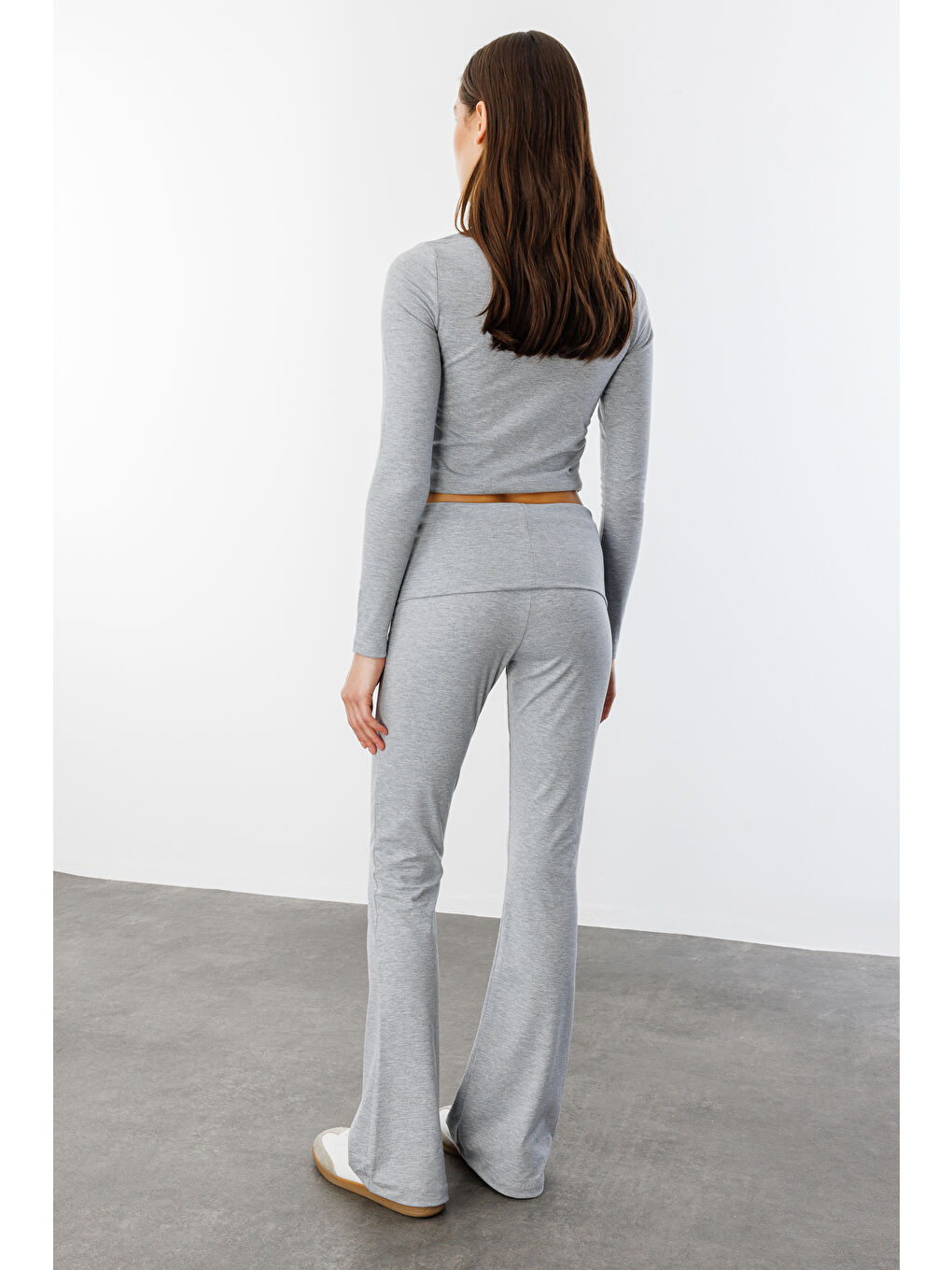 Gri Kadın İspanyol Paça Jarse Pantolon Flared İSPANYOLPAÇA-PANTOLON-5