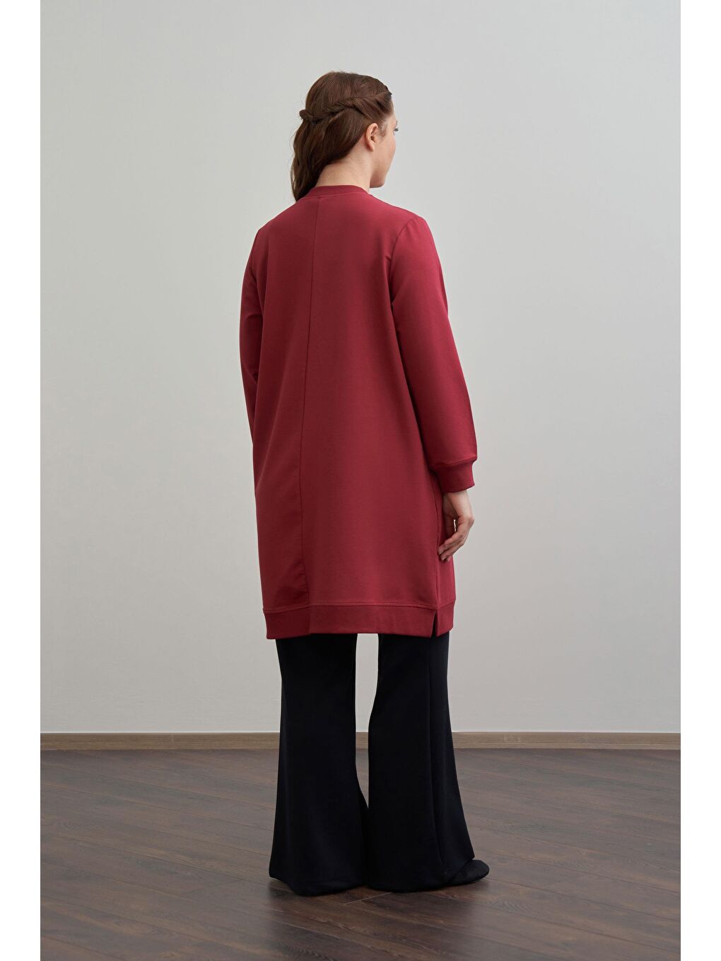 Bordo-Nakışlı Pamuklu Tunik-2