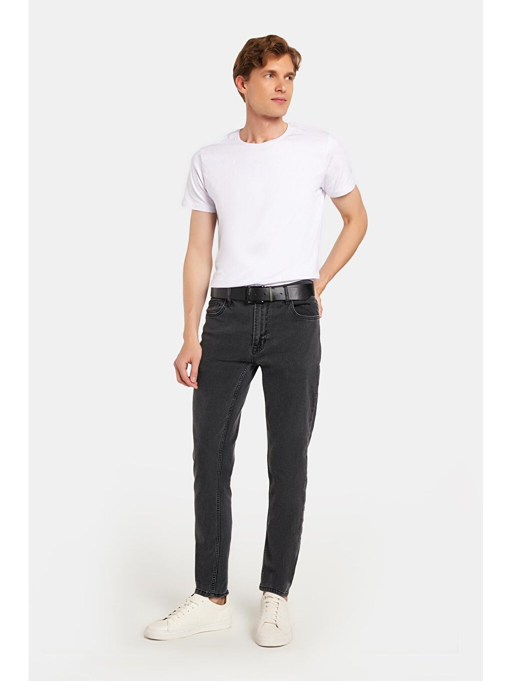 Erkek Regular Fit Yıkamalı Taşlamalı Esnek Jean  Düz Paça Tapered Gri Jean Pantolon-3