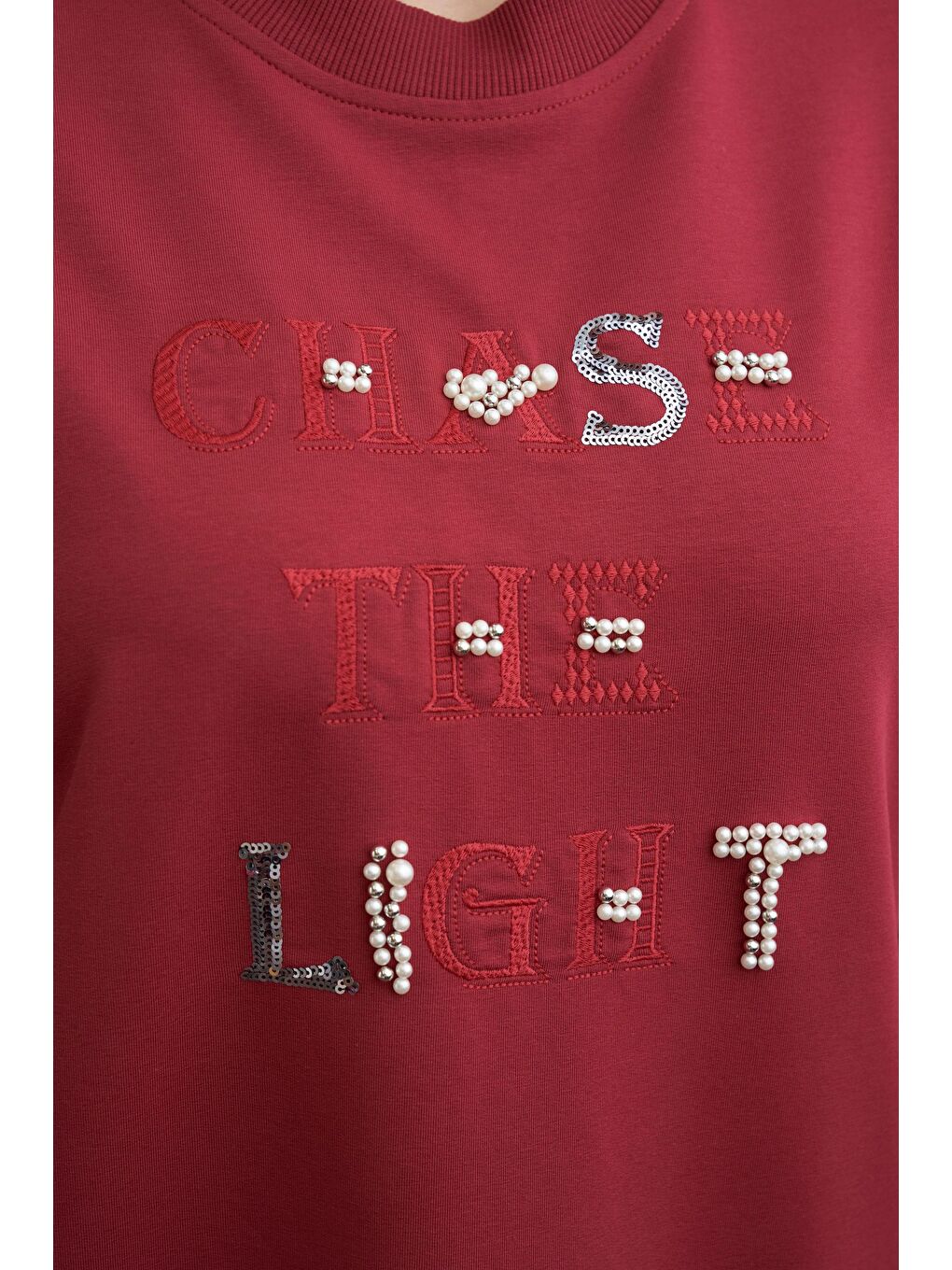 Bordo-Nakışlı Pamuklu Tunik-4