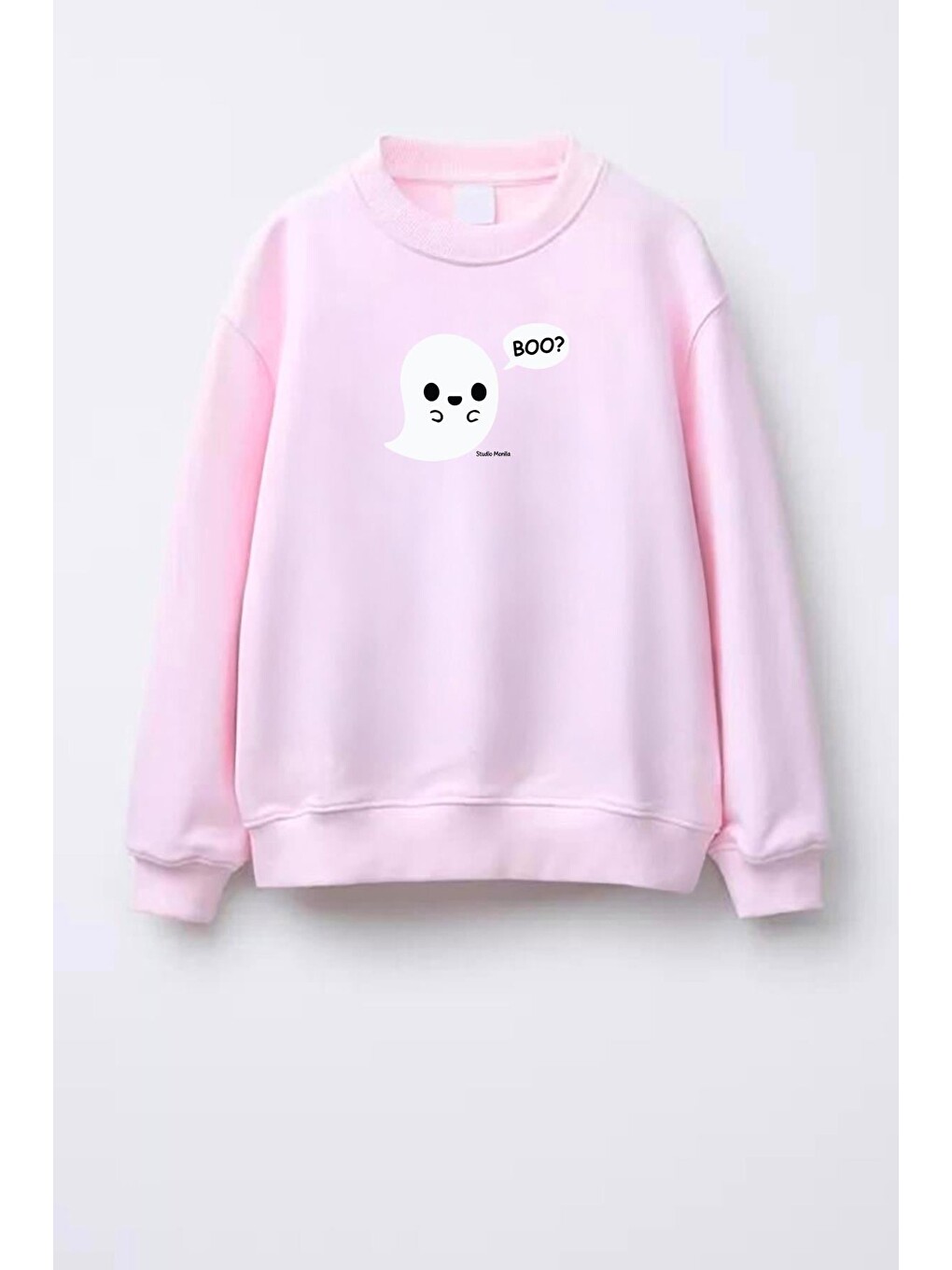 Pembe Unisex Çocuk Cadılar Bayramı Temalı Baskılı Pamuklu Sweatshirt