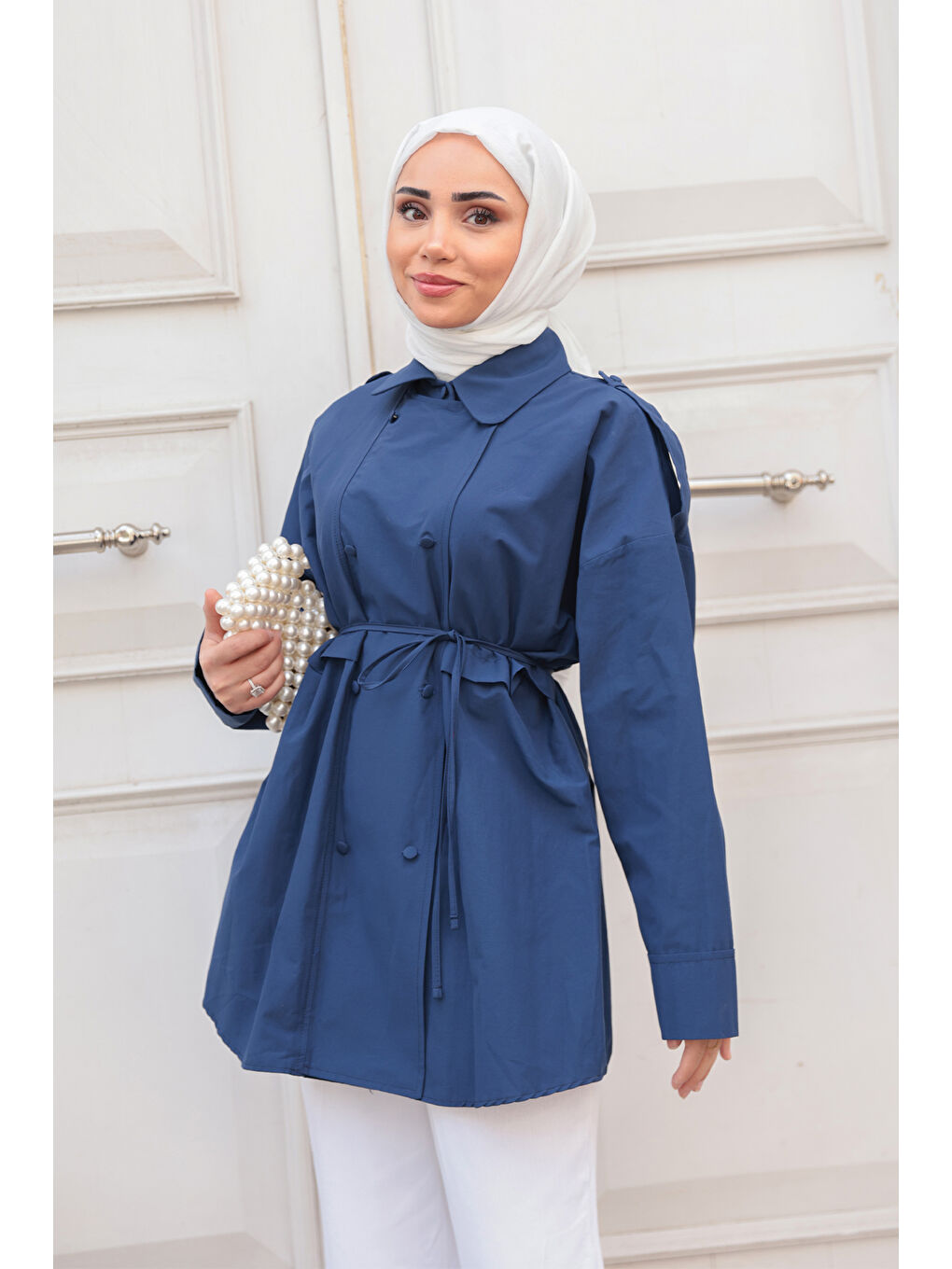 Kadın Trenç Gömlek Lacivert-1
