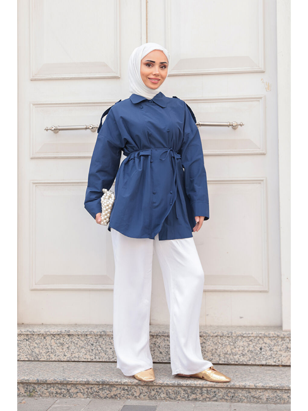 Kadın Trenç Gömlek Lacivert-2