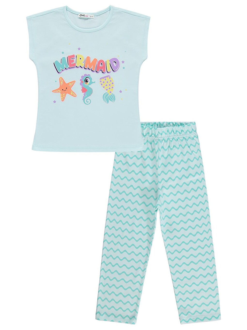 Girls Mermaid Baskılı 6-9 Yaş Pijama Takımı - Yeşil-2
