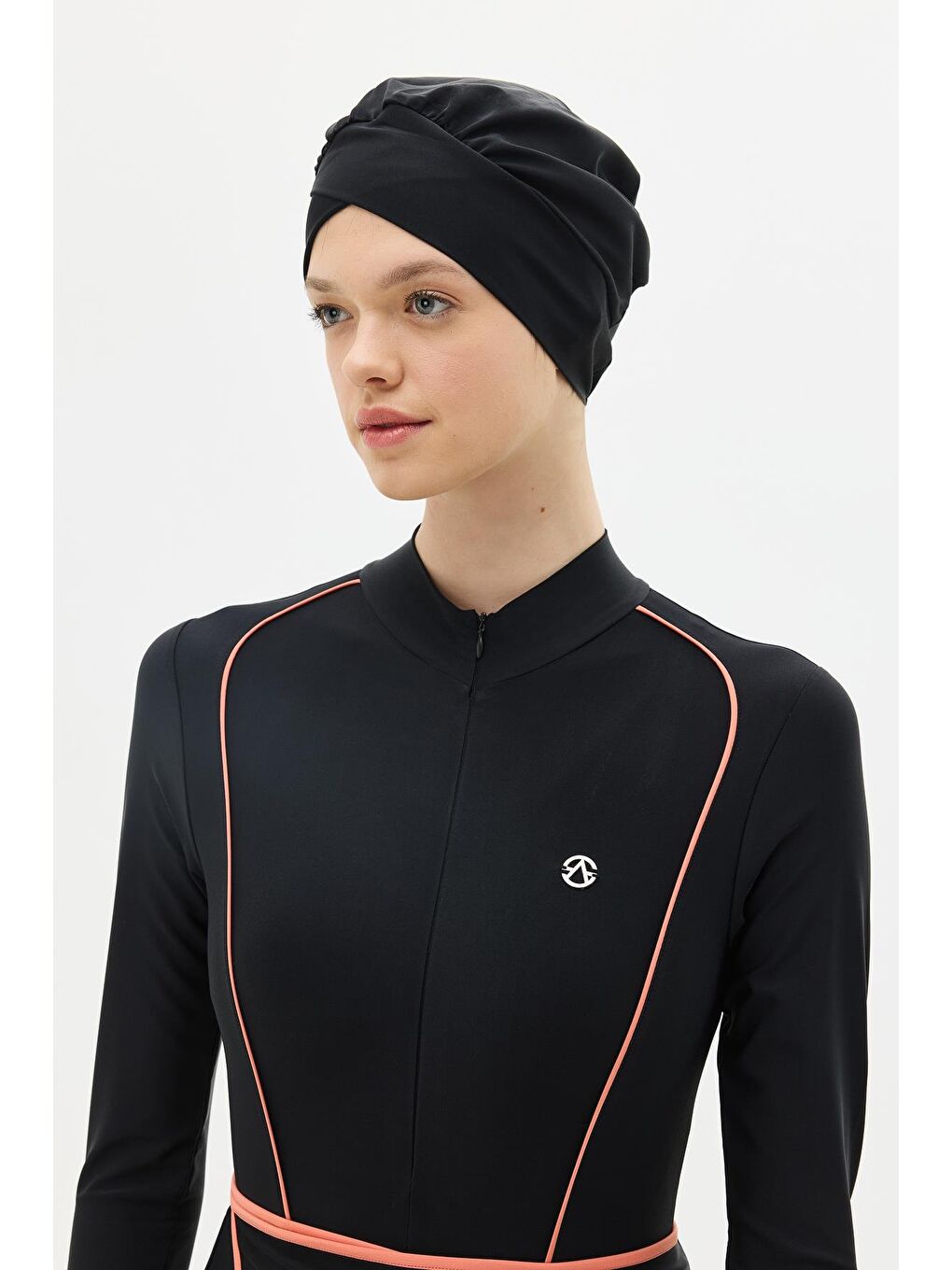 Etekli Taytlı Tam Kapalı Tesettür Mayo C13059 Siyah/Kremit-4