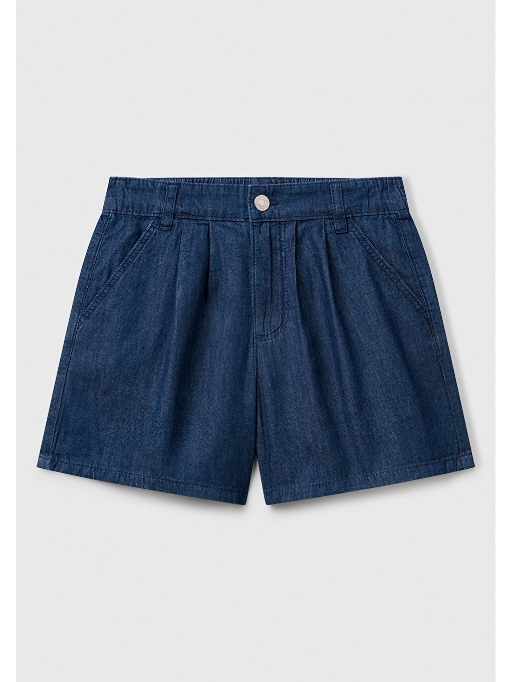 Mavi Kız Çocuk Koyu Denim Arka Ceplerde Logo İşlemeli Düğmeli Denim Şönil Şort