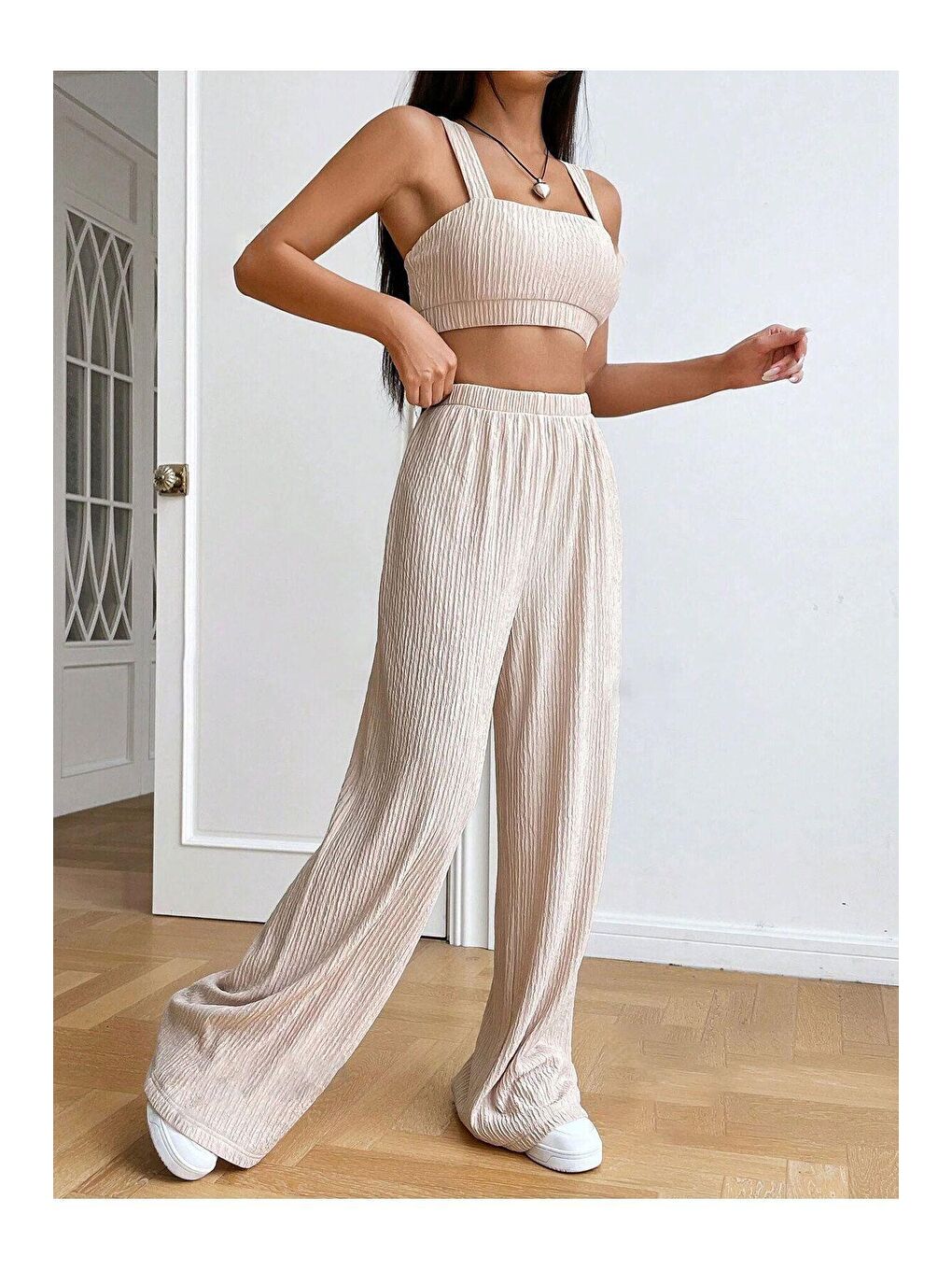 Trendseninle Vizon Bürümcük Krinkıl Örme Crop Pantolon Takım - 2