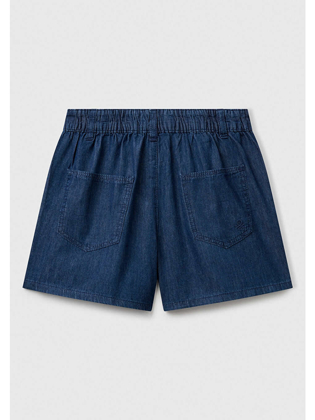 Mavi Kız Çocuk Koyu Denim Arka Ceplerde Logo İşlemeli Düğmeli Denim Şönil Şort-1