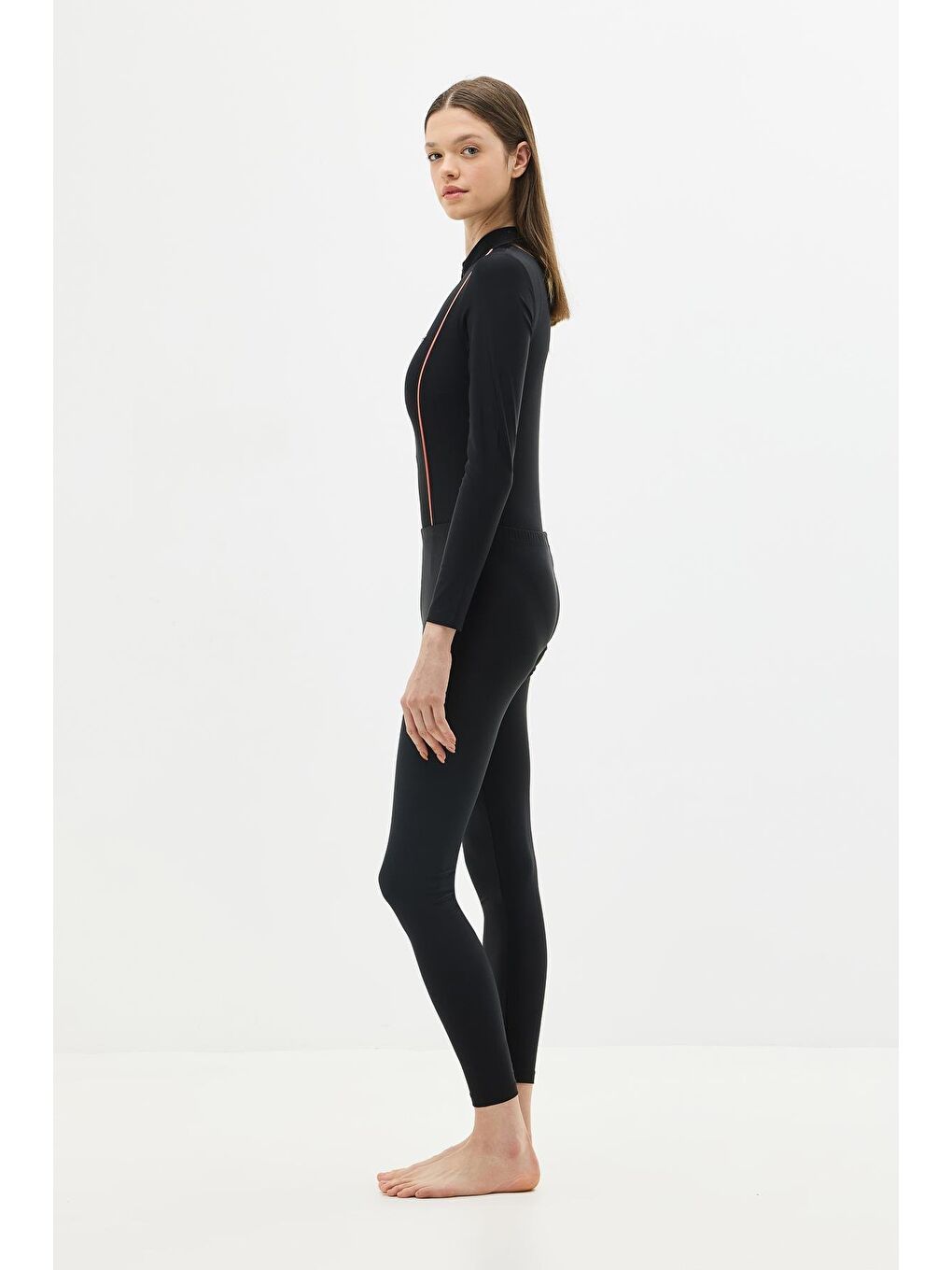 Etekli Taytlı Tam Kapalı Tesettür Mayo C13059 Siyah/Kremit-8