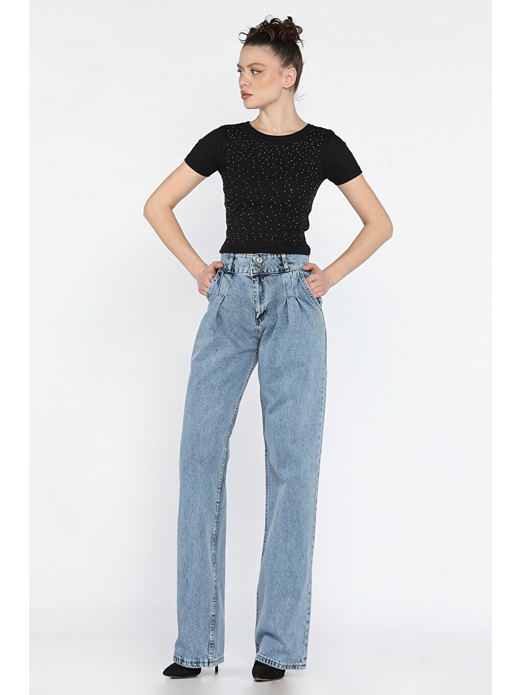 Mavi Pile Detaylı Kadın Jean Pantolon