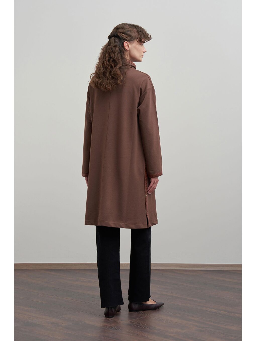Kahverengi Kahve-Deri Biyeli Pamuklu Uzun Tunik-3