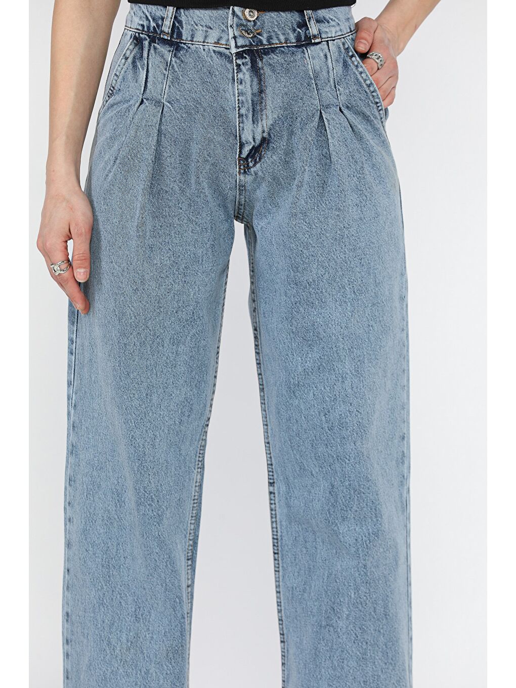 Mavi Pile Detaylı Kadın Jean Pantolon-3