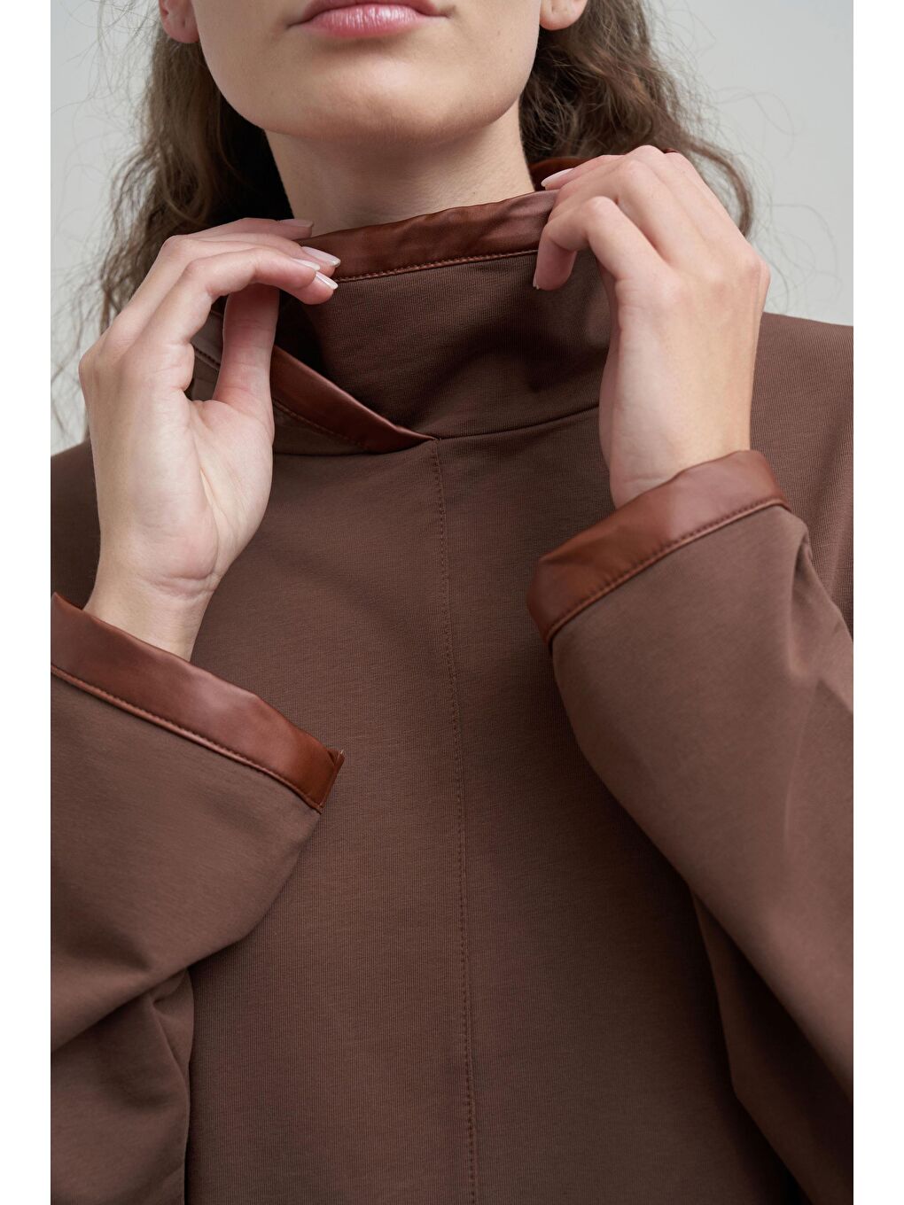 Kahverengi Kahve-Deri Biyeli Pamuklu Uzun Tunik-4