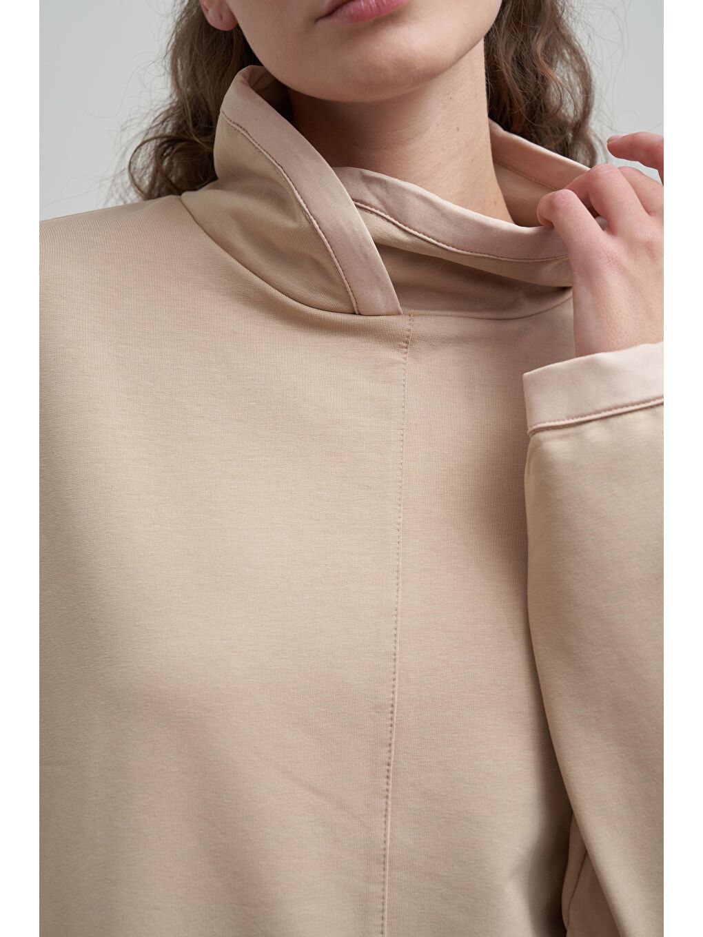 Bej-Deri Biyeli Pamuklu Uzun Tunik-4