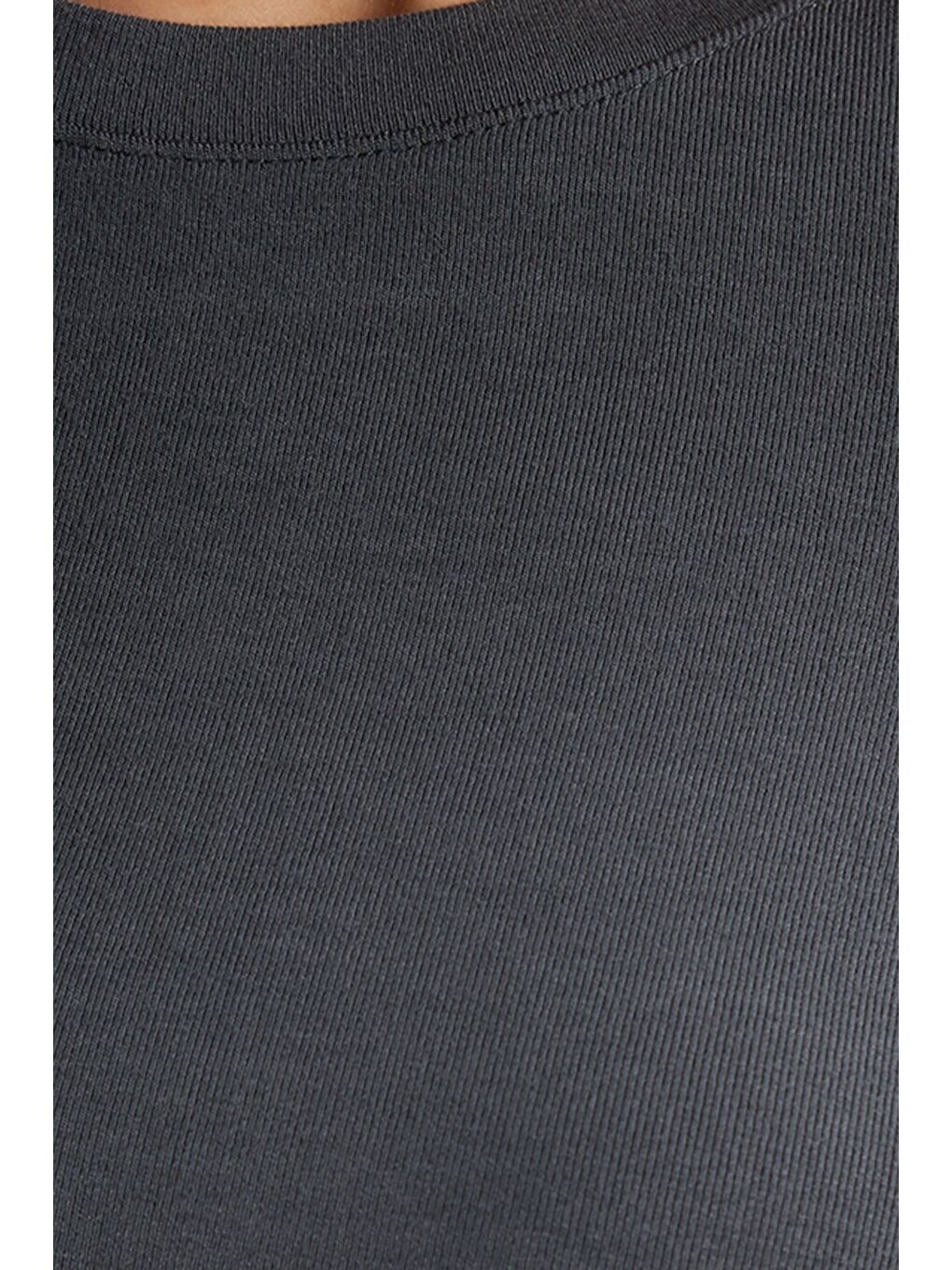Kadın Slim Fit Dar Kesim Pamuklu Kısa Kollu Bisiklet Yaka Gri Tişört-4