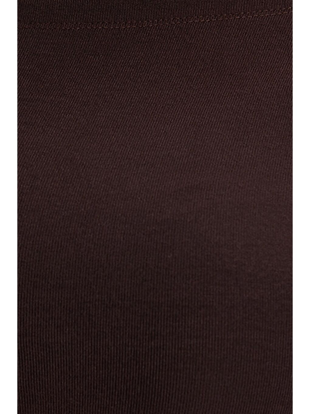 Kadın Slim Fit Dar Kesim Pamuklu Kayık Yaka Kısa Kollu Kahverengi Tişört-4
