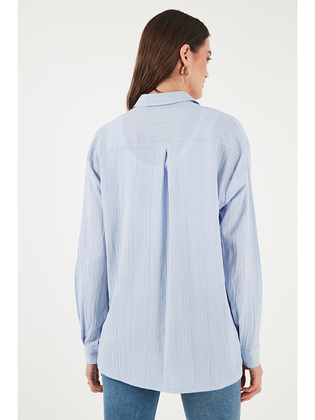 Mavi Regular Fit Tek Cepli Önü Kısa Arkası Uzun Krinkıl Kadın Gömlek 6772752-6