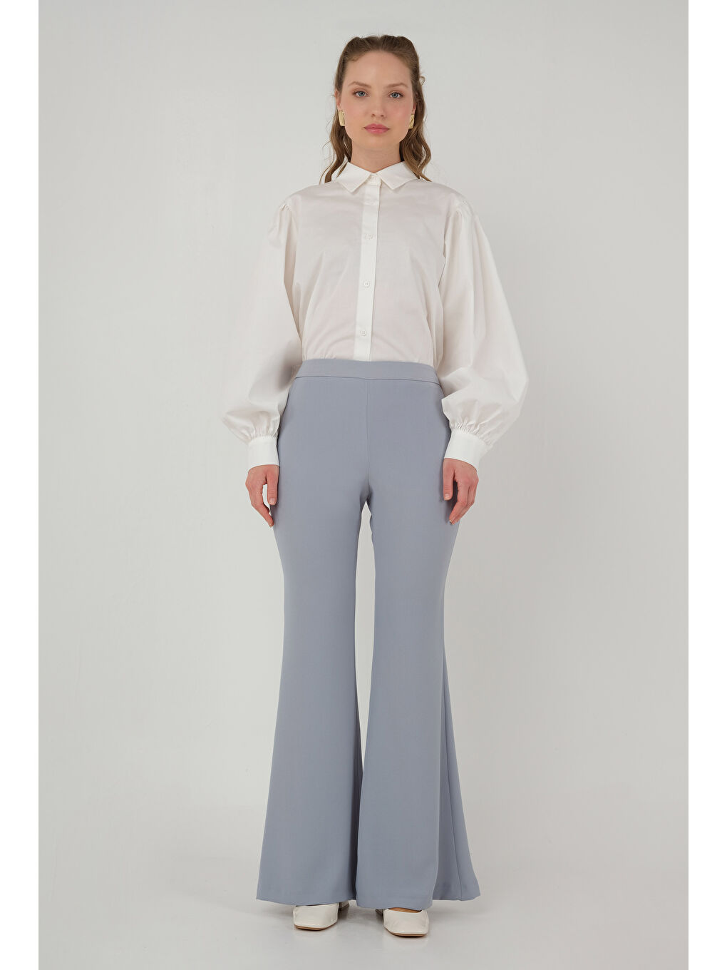 İspanyol Paça Pantolon Gri-1