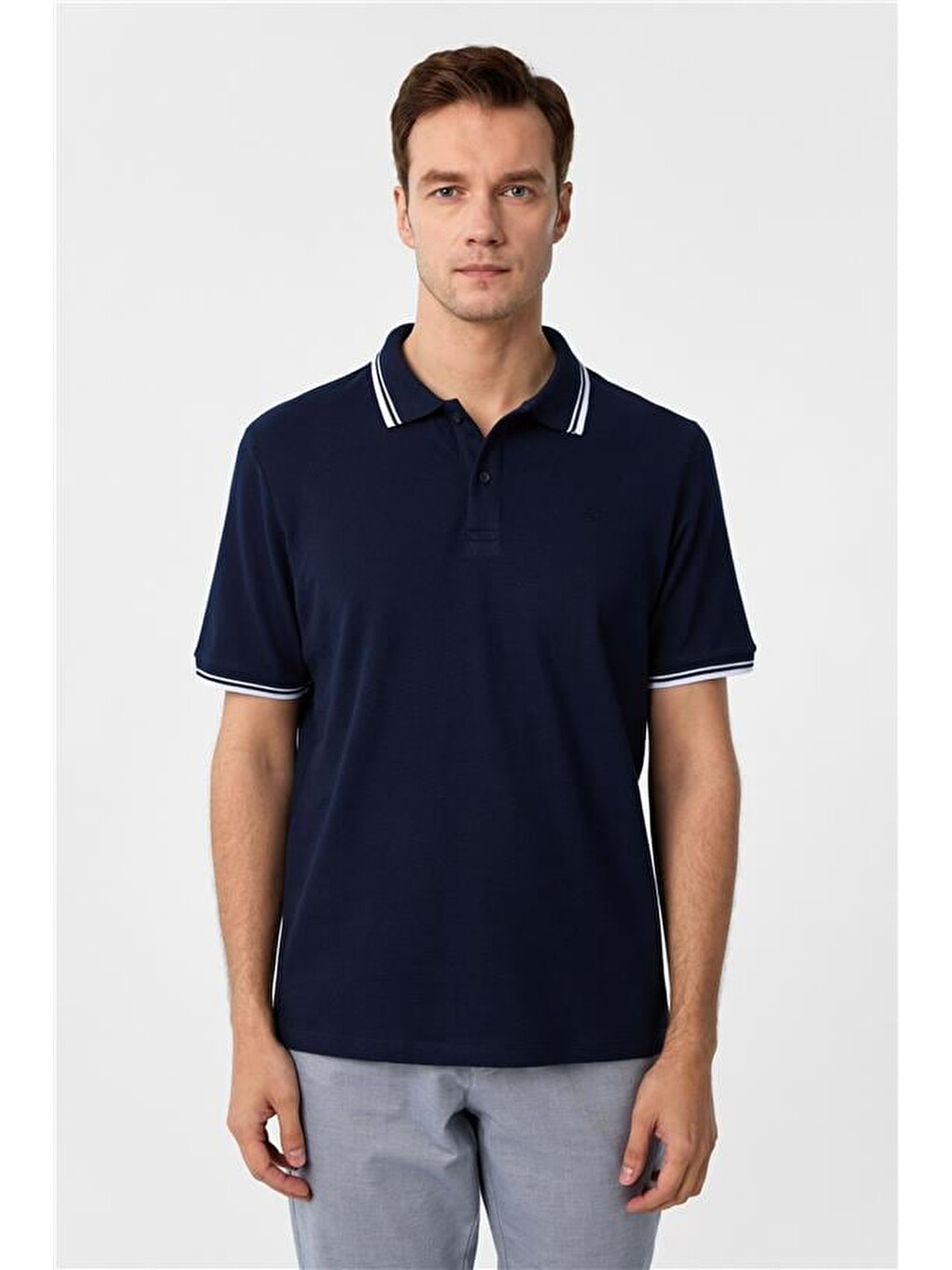 Lacivert Regular Armürlü Polo Yaka Tişört