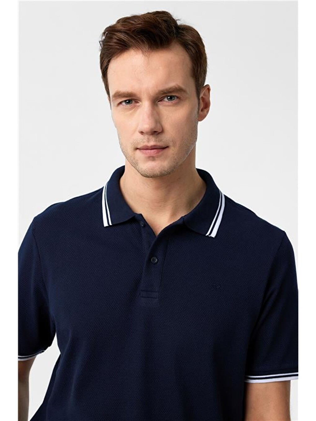 Lacivert Regular Armürlü Polo Yaka Tişört-1