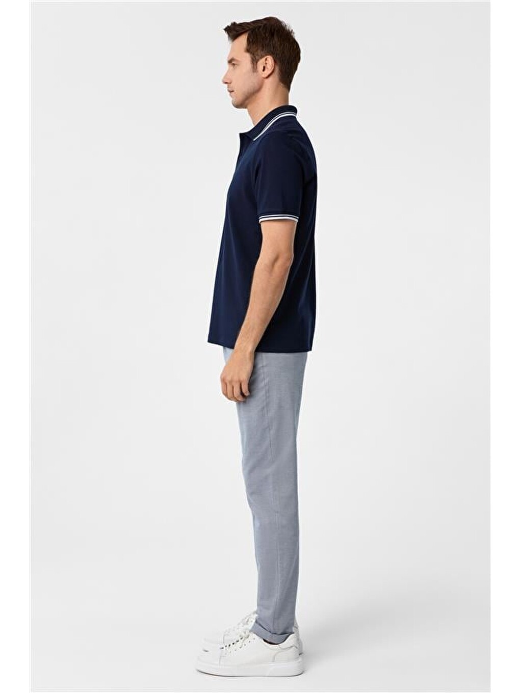 Lacivert Regular Armürlü Polo Yaka Tişört-2