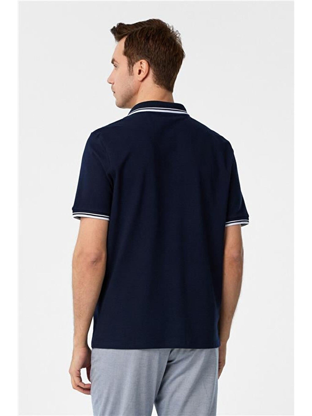 Lacivert Regular Armürlü Polo Yaka Tişört-3
