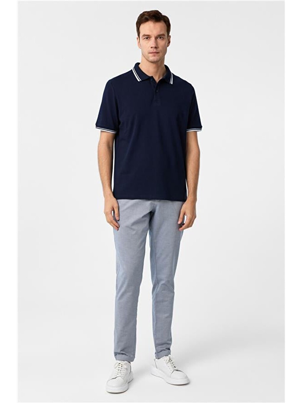 Lacivert Regular Armürlü Polo Yaka Tişört-4