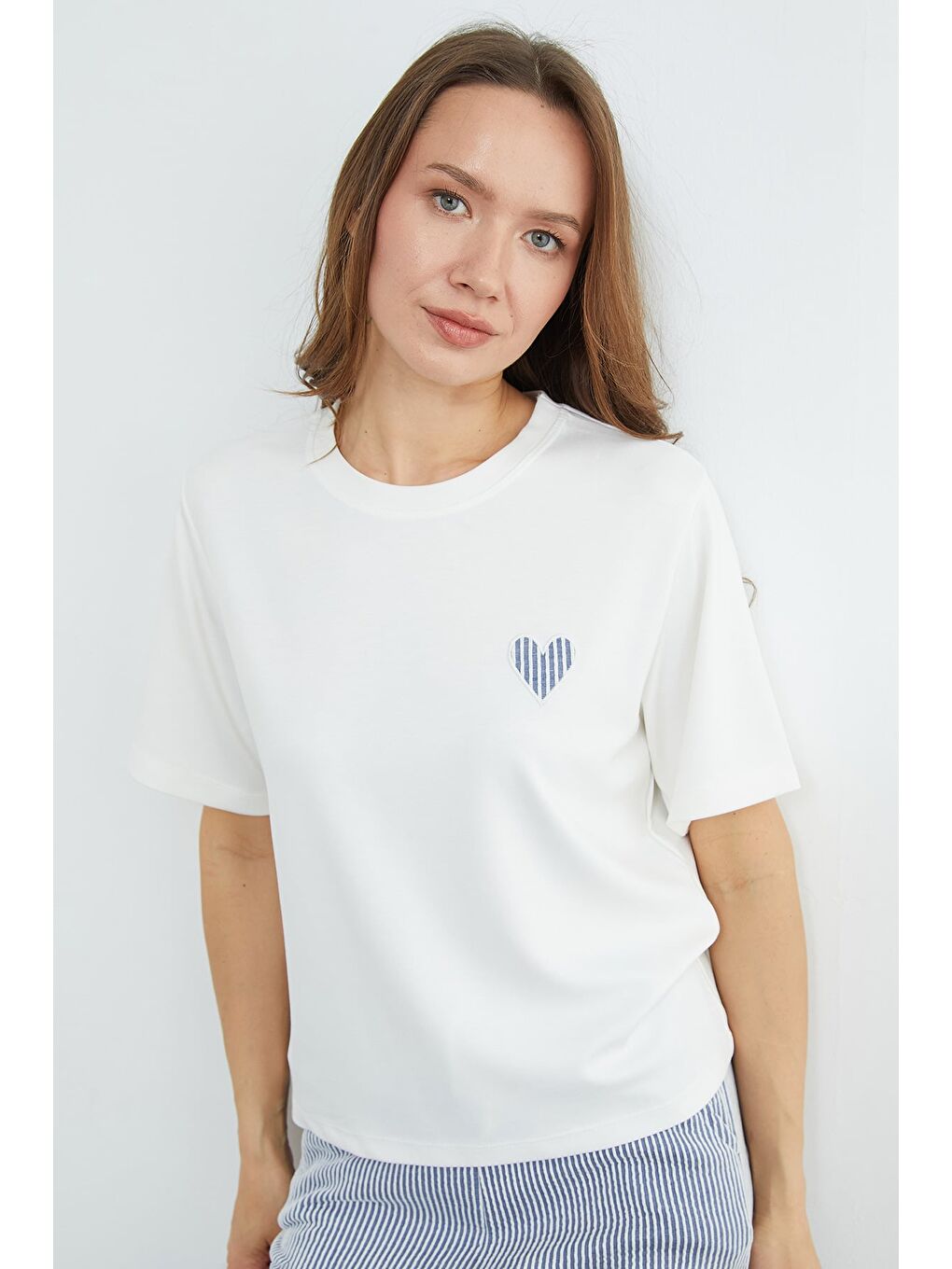 Lacivert Çizgili Bisiklet Yaka Cepli 2 Li Takım-1