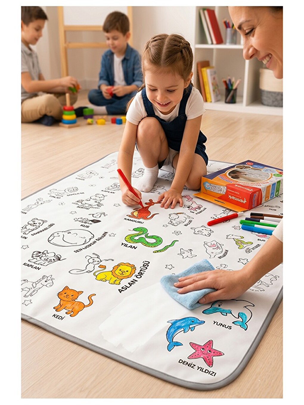 Boyama Örtüsü Yıkanabilir Hayvan Modeli 100x15 Cm 1 Paket 12 Renk Jumbo Keçeli Kalem Penmark Sevinli-1