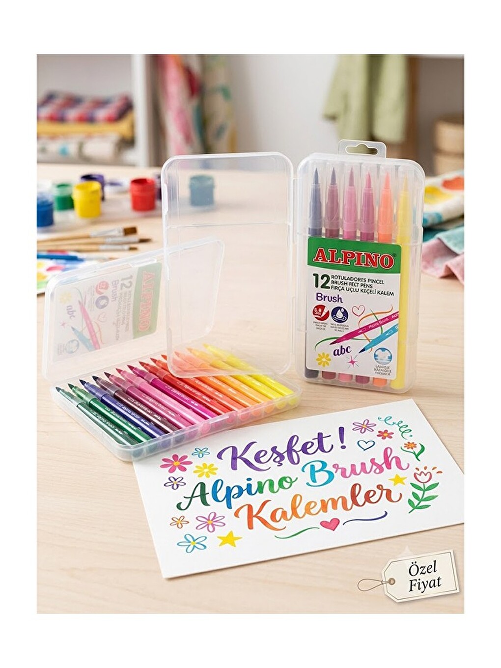 Keçeli Boya Kalemi Alpino 12 Li 1 Paket Keçeli Kalem 12 Renk Keçe Uçlu Boya Kalemi Okul Öğrenci-1