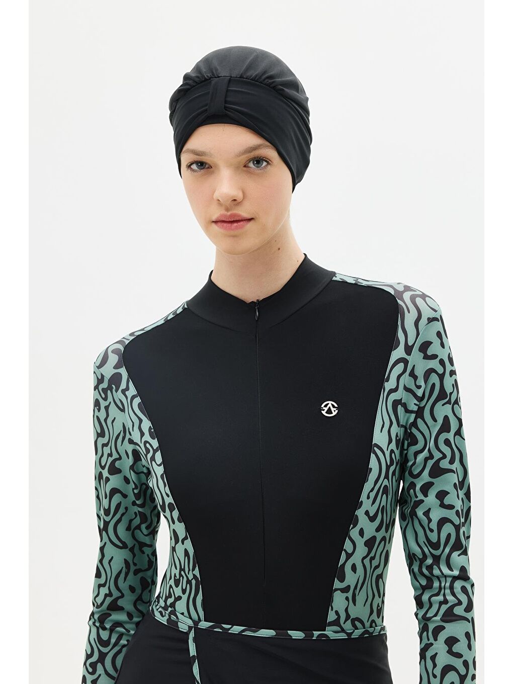 Etekli Taytlı Tam Kapalı Tesettür Mayo C13059 Yeşil/Siyah-2