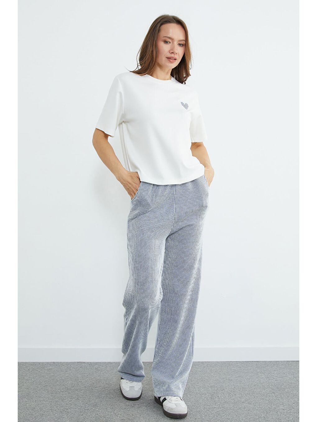 Lacivert Çizgili Bisiklet Yaka Cepli 2 Li Takım-2