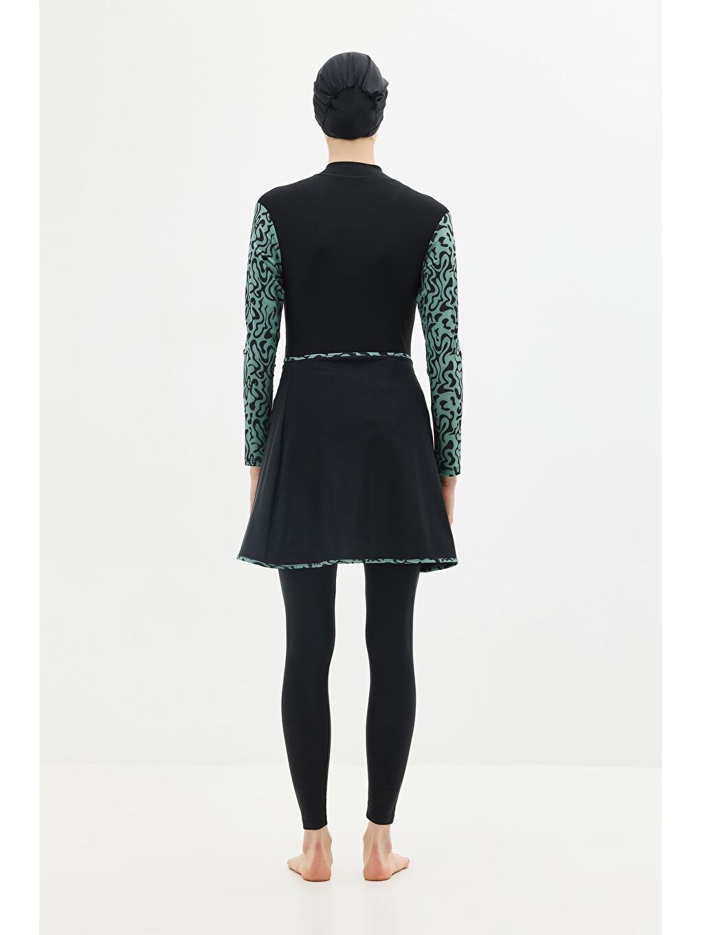 Etekli Taytlı Tam Kapalı Tesettür Mayo C13059 Yeşil/Siyah-4