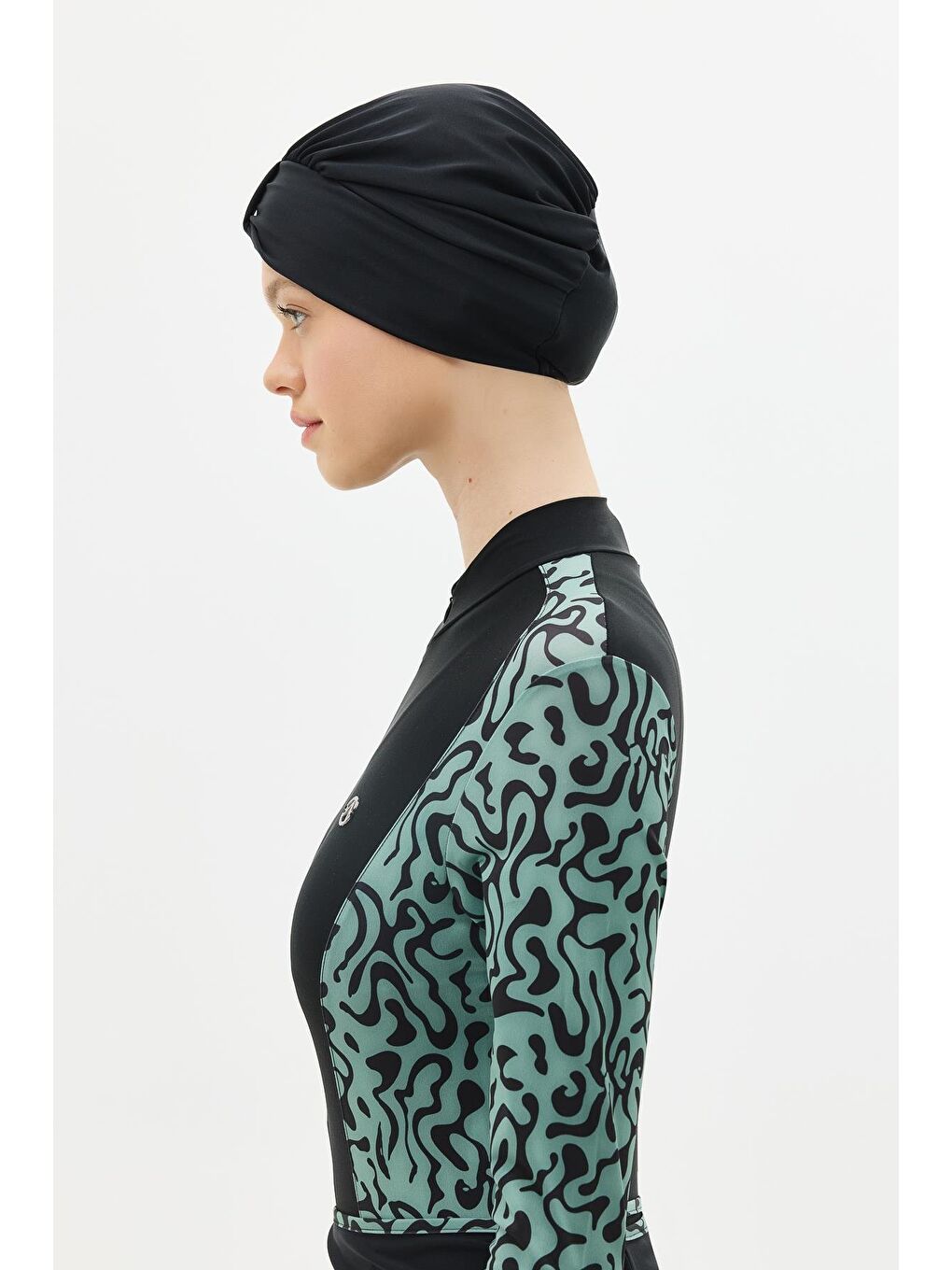 Etekli Taytlı Tam Kapalı Tesettür Mayo C13059 Yeşil/Siyah-5