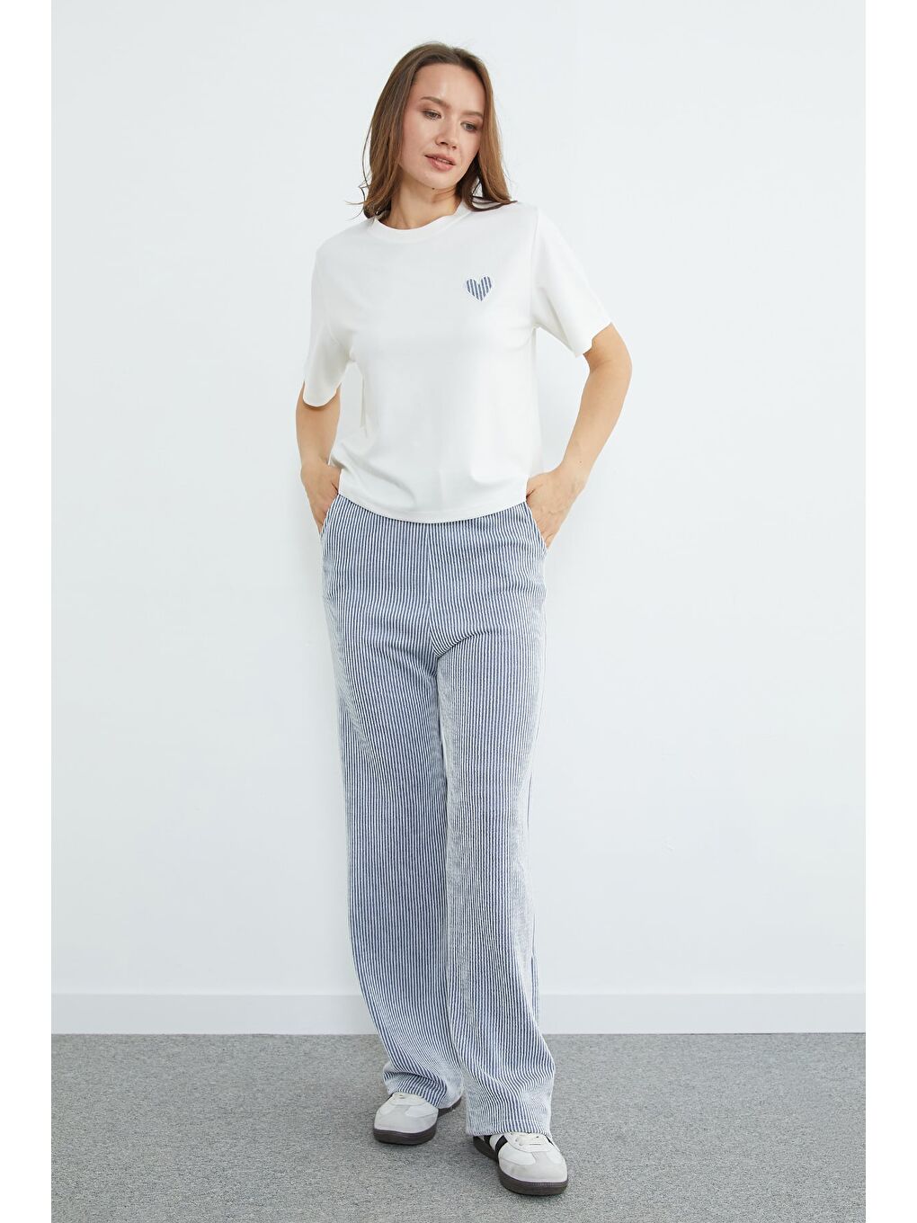 Lacivert Çizgili Bisiklet Yaka Cepli 2 Li Takım-3