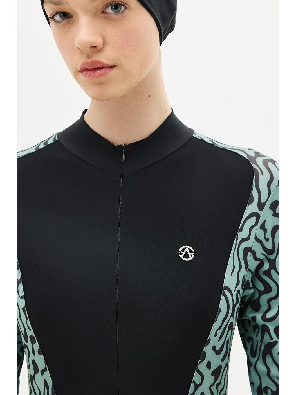 Etekli Taytlı Tam Kapalı Tesettür Mayo C13059 Yeşil/Siyah-8