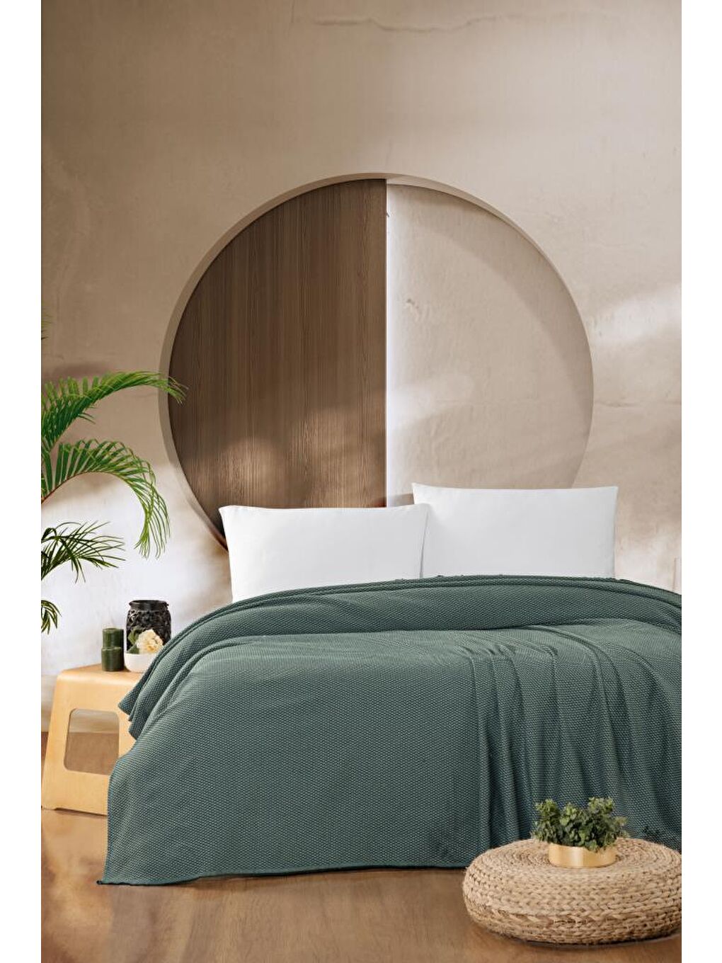 Yeşil Macar Çift Kişilik Pike Pamuklu Yatak Örtüsü 220x230