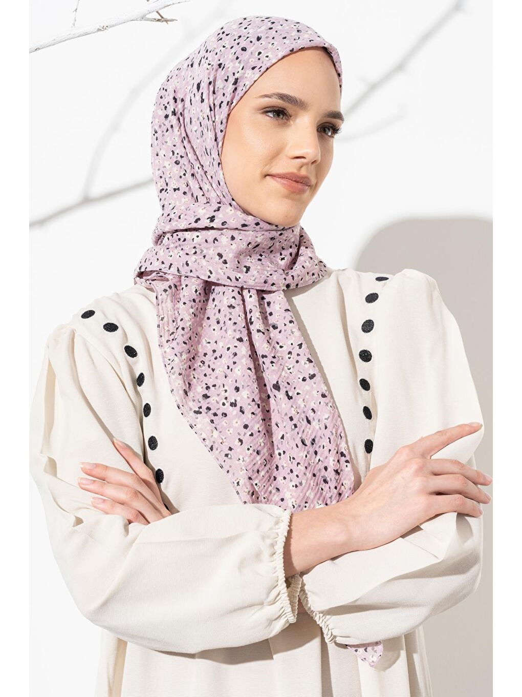 Lila Kadın Tesettür Kırışmaz Bürümcük Eşarp-1
