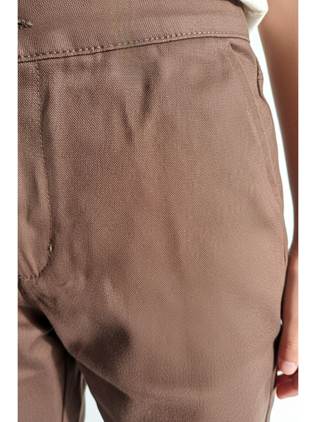 Ekru Kız Çocuk  Yanları Şeritli Düğmeli Düz Paça Cepli Pantolon  14253-4