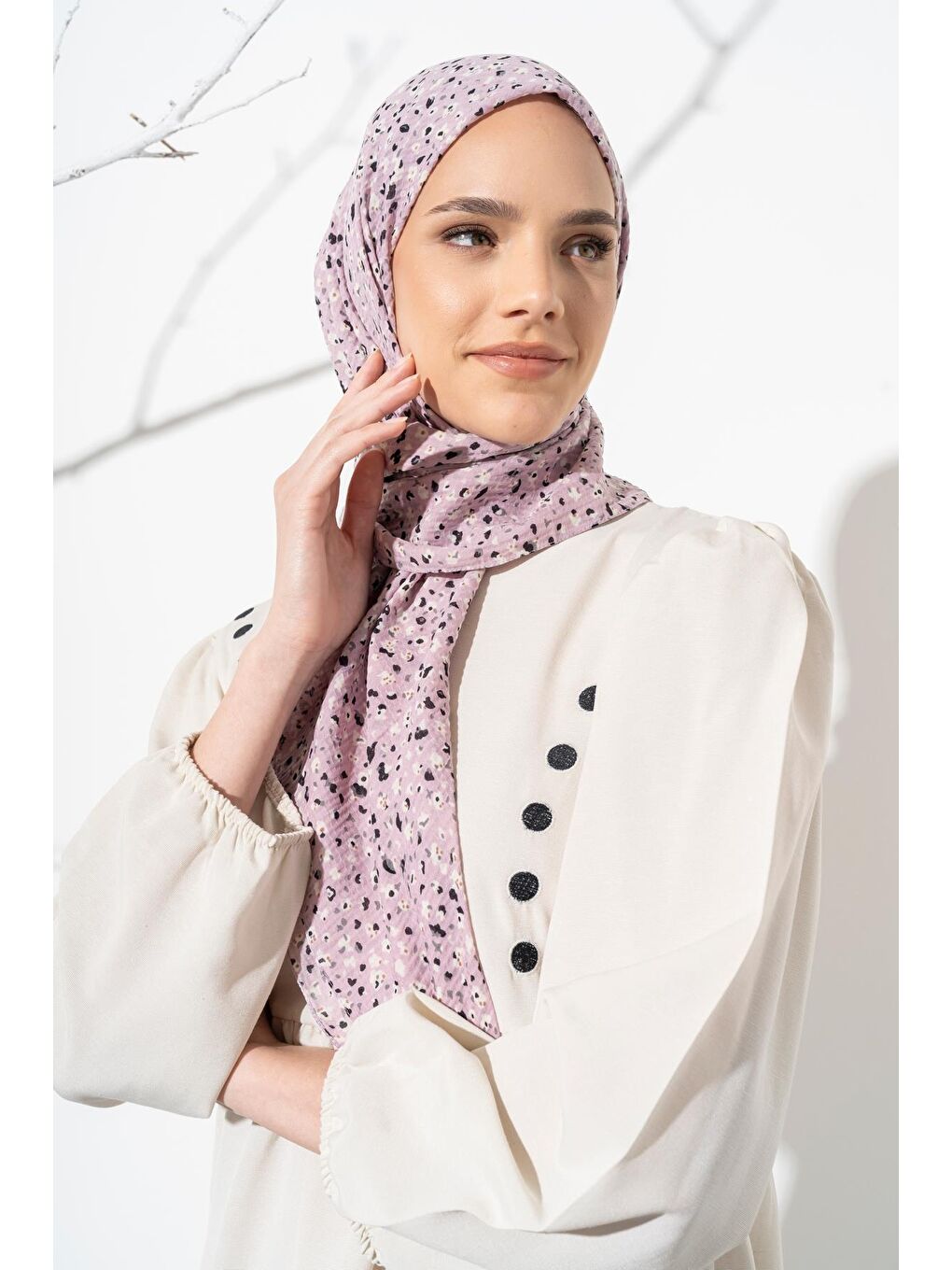 Lila Kadın Tesettür Kırışmaz Bürümcük Eşarp-2