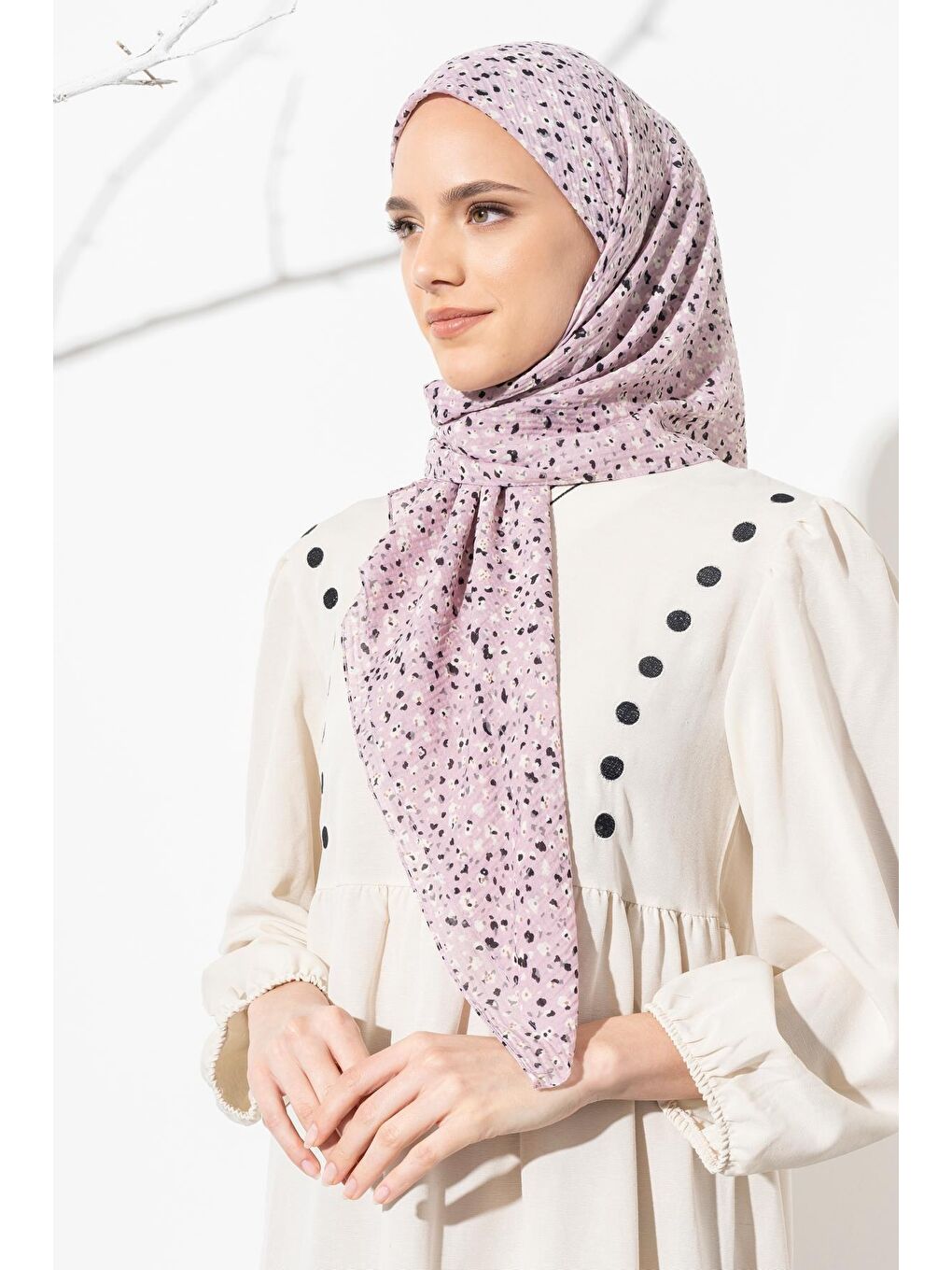 Lila Kadın Tesettür Kırışmaz Bürümcük Eşarp-3