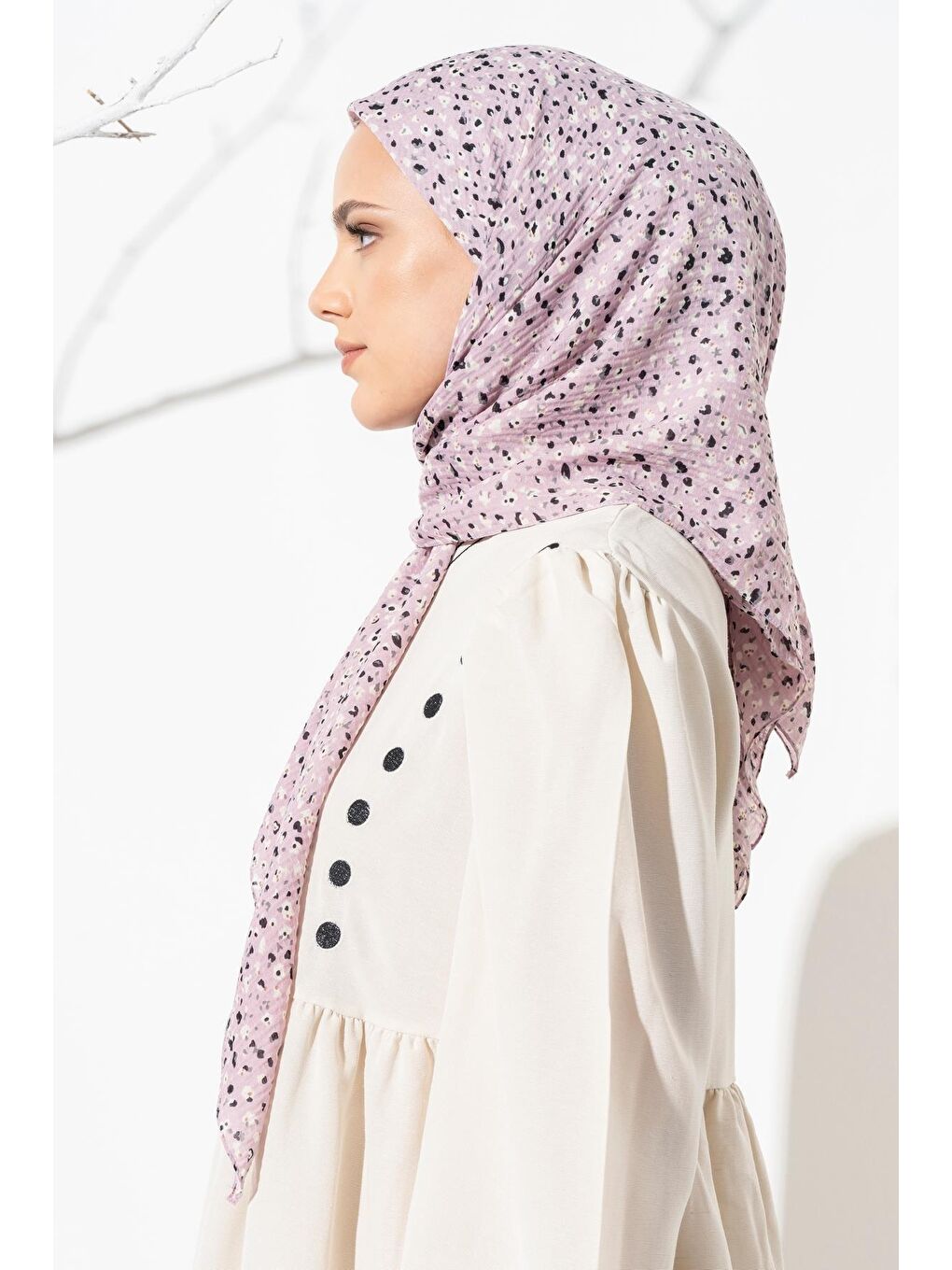 Lila Kadın Tesettür Kırışmaz Bürümcük Eşarp-5