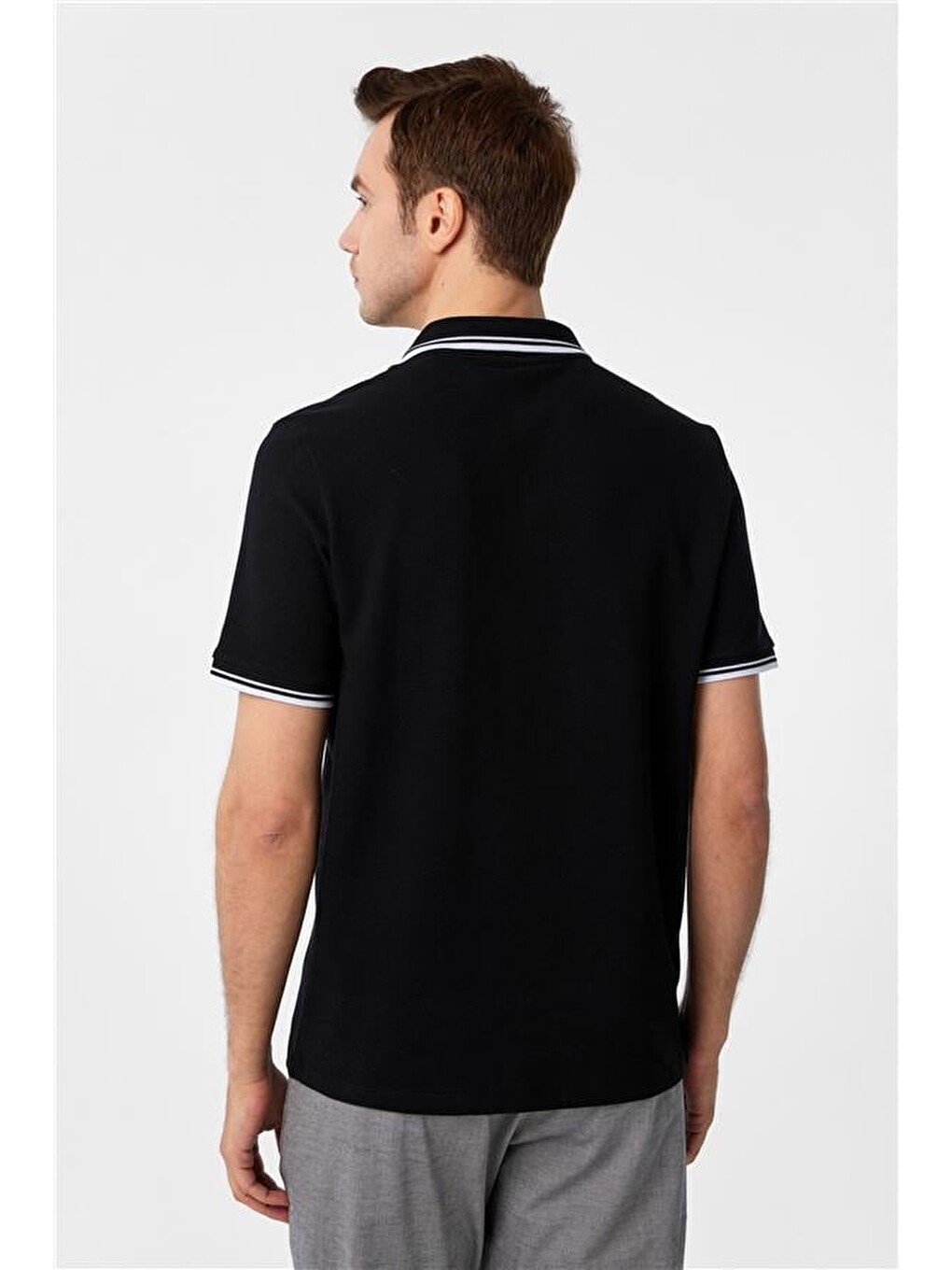 Siyah Regular Armürlü Polo Yaka Tişört-3