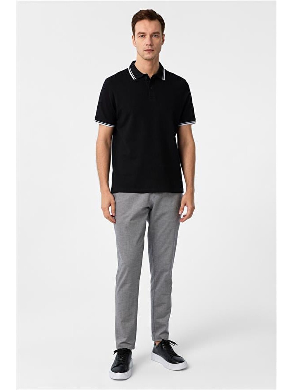 Siyah Regular Armürlü Polo Yaka Tişört-4