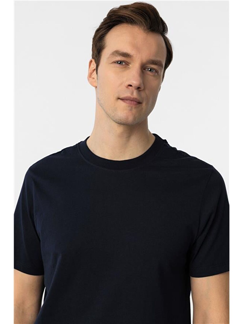 Lacivert Regular Düz Bisiklet Yaka Tişört-2